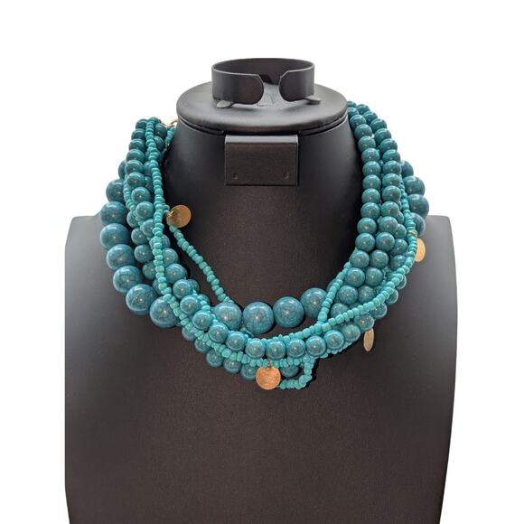 Sugarfix by Baublebar Multi Strand Faux Turquoise Gold Dangle Choker Necklace - Picture 5 of 5